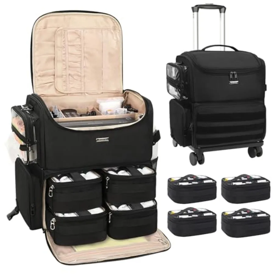 

Rolling Tattoo Travel Case for stencil printer, equipment, supplies; black polyester with adjustable dividers and 360 spinner w