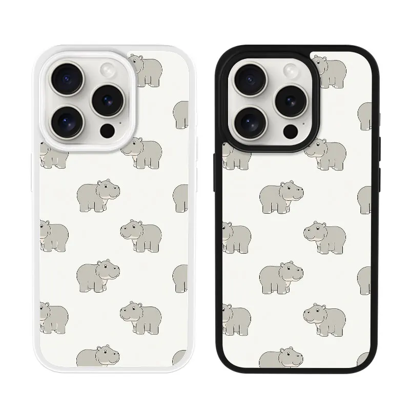 

Cute Hippopotamus Pattern Phone Case for iPhone 16 15 14 13 12 11 Plus Pro Max Stylish Protective Slim Case