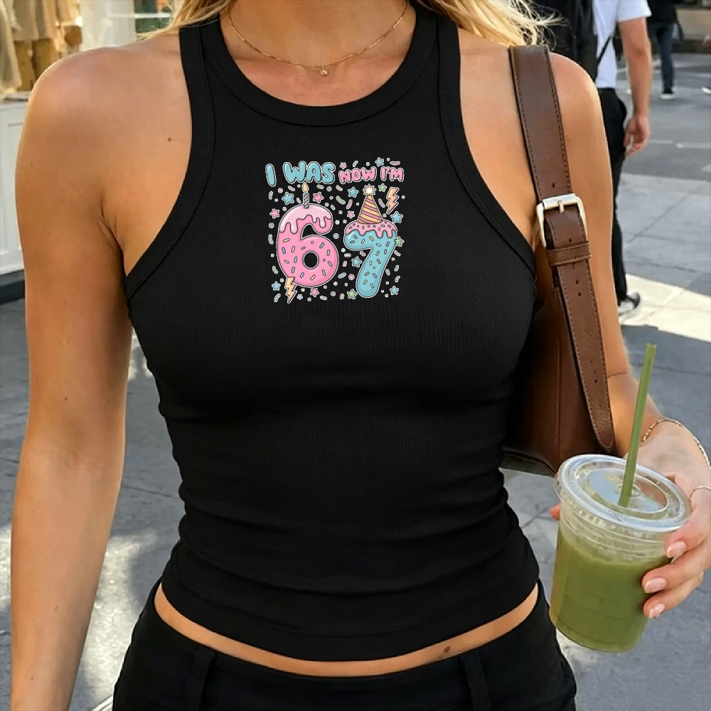 Y2k Top 6 To 7 Donut Birthday Camisole Ribbed Tank Top Crop Women Cropped Sleeveless Cute Party Slim Casual Streetwear Tank Vest