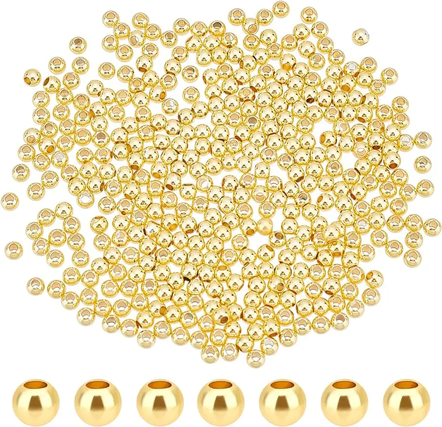 

500pcs 3mm Gold Beads 18K Gold Plated Beads Long-Lasting Round Smooth Spacer Beads Seamless Loose Balls Mini Seed Beads