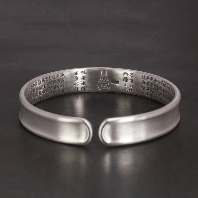 Bracelet manchette ouvert en argent pur 999 pour hommes et femmes, Sanskrit Six GROBangles, Om Mani Padme Hum, bijoux bouddhistes pour les amoureux