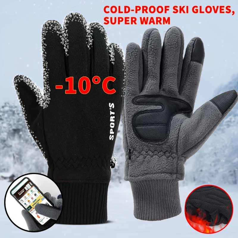 Winter Ski Gloves Men Cycling Bike Gloves Thermal Polar Fleece Gloves Cold Wind Waterproof TouchScreen Warm Skiing Mitten