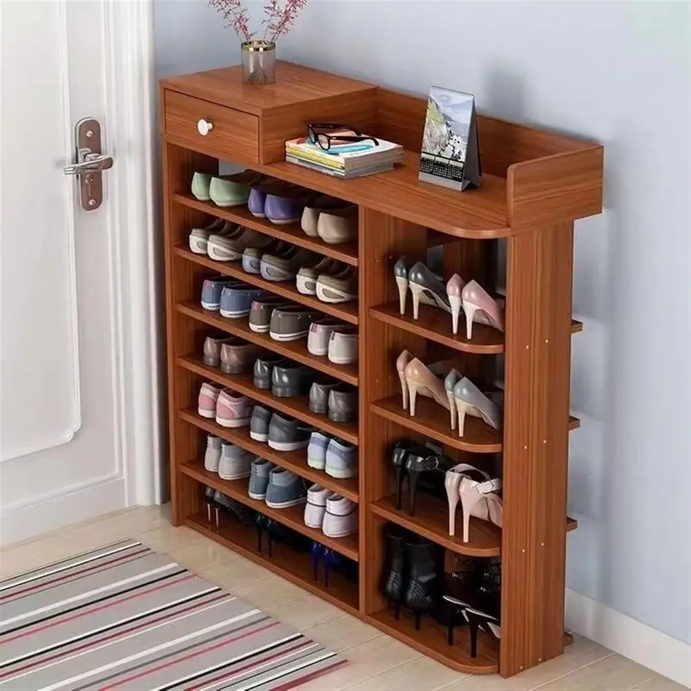 Large Modern Shoe Rack with Storage Cabinet and Changing Stool for Entryway Organization