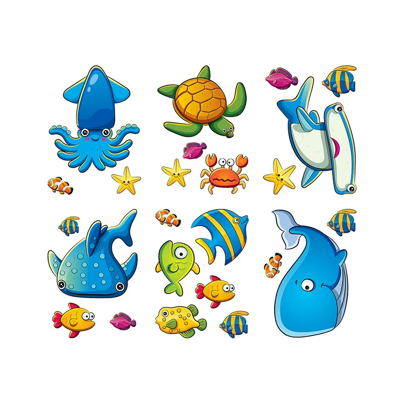 New 6Pcs Children Baby Bathing Non-slip Matte Bathtub Stickers Cartoon Tile Stickers Ocean World Bathroom Decor Sticker Supplies