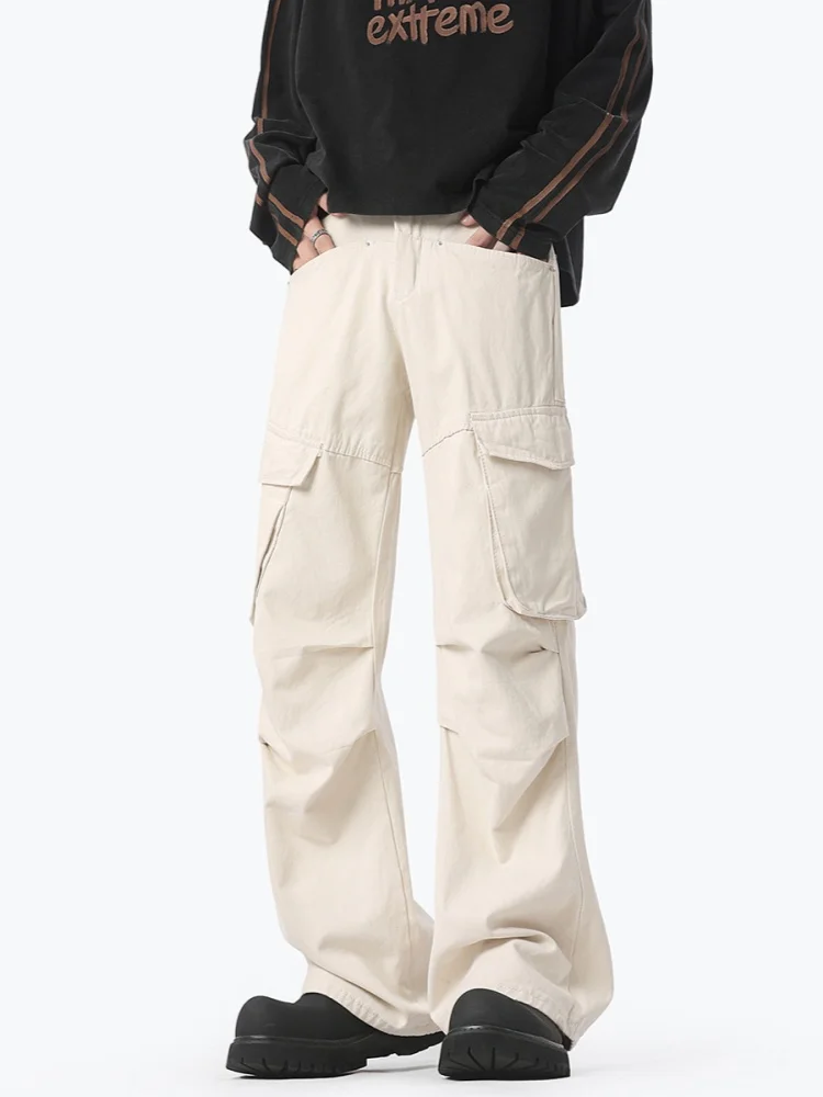 

Мужские рабочие брюки American Sle: весенне-осенние прямые свободные брюки с широкими штанинами, брюки-парашюты в стиле High Street Vibe, с множеством карманов