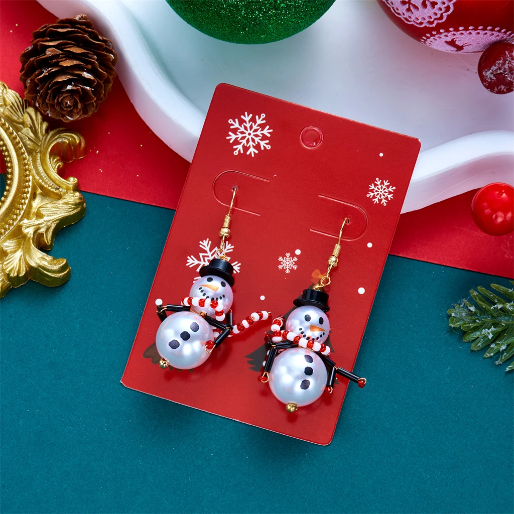 Neues Design Schal-Ohrringe mit Weihnachts-Schneemann für Damen Imitationsperlen Schneemann-Ohrringe Partyschmuck – Detail 4