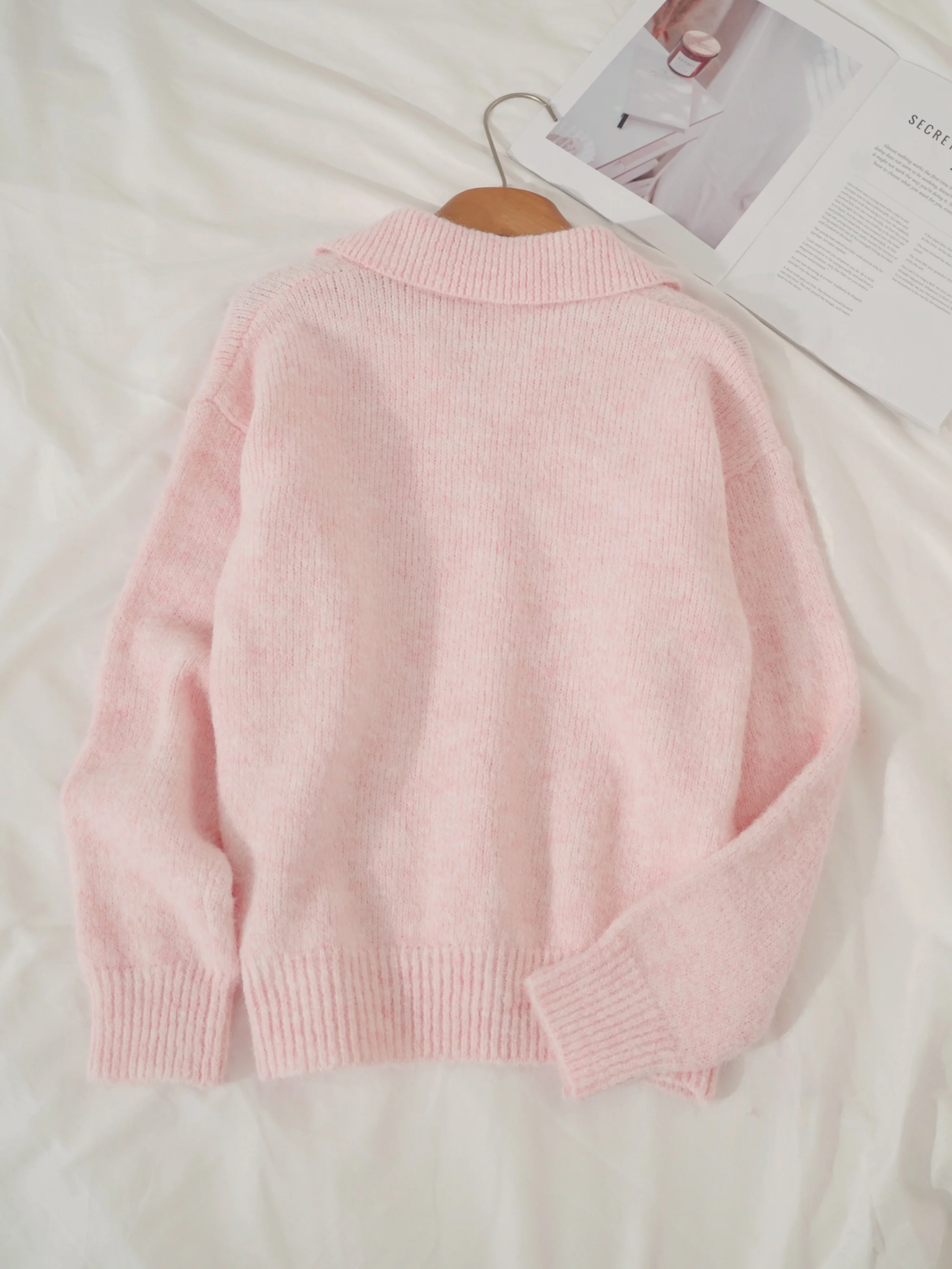 Premium Mohair Half Chest Reverse Collar Pullover Sweater Fashion Women's Tops Hot Wool Soft Knit Long Sleeve