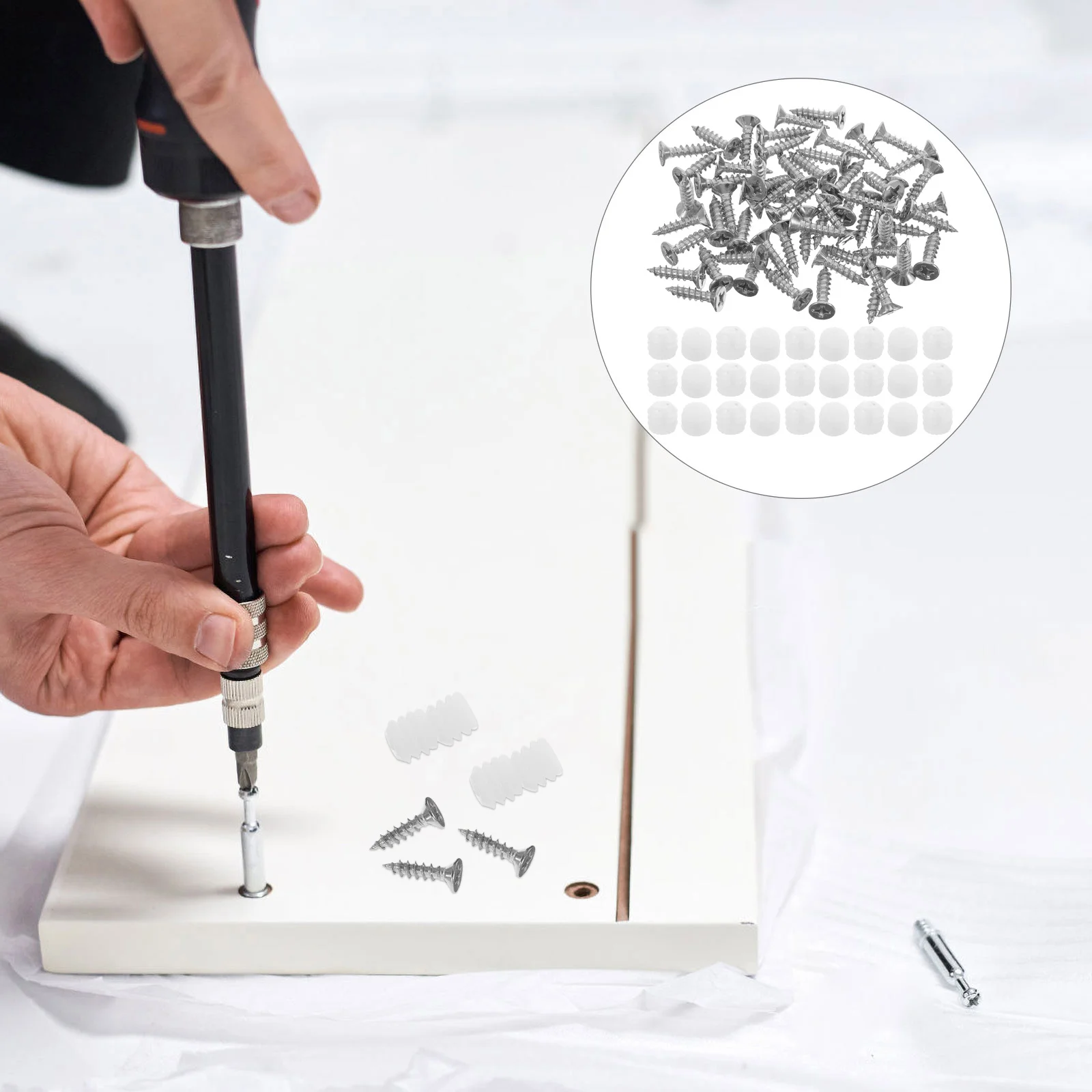 

200Pcs Furniture Hinge Dowel Inserts with Screws for Cabinet Door Repair Mounting Self Tapping Fasteners for Home Improvement