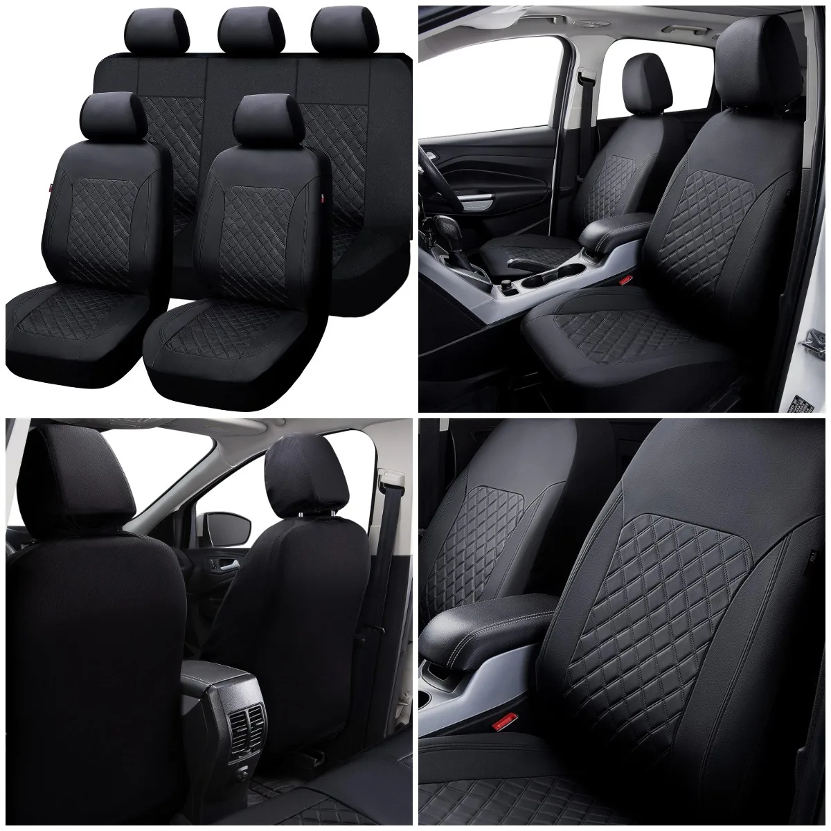 

Faux Leather Car Seat Covers - Waterproof, Heavy Duty, Universal Fit for SUV, Truck (Black, Full Set)