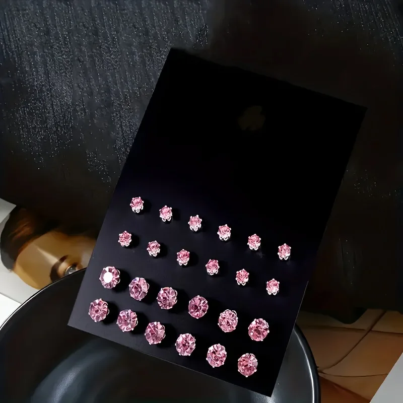 12 Paar klassische rosa Strass Ohr stecker exquisite 4/6mm Kristalls tein Ohrringe Damen elegante Bankett Schmuck Geschenke