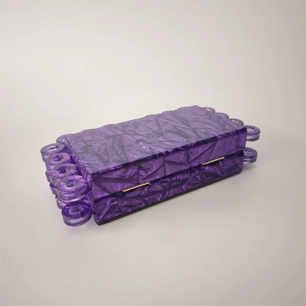 Dark Deep Purple Fabric Acrylic Box Clutch Bags O Ring Evening Purse Small Minaudiere Handbag Wedding Bag Wallet Female Flap