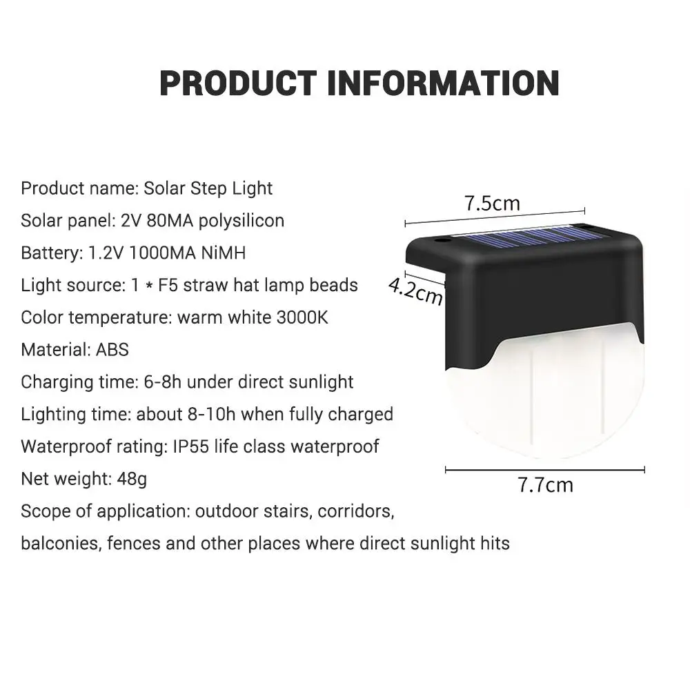 4PCS nuova luce solare per scale per esterni luce per scale impermeabile giardino giardino ringhiera recinzione decorazione luce solare per scale