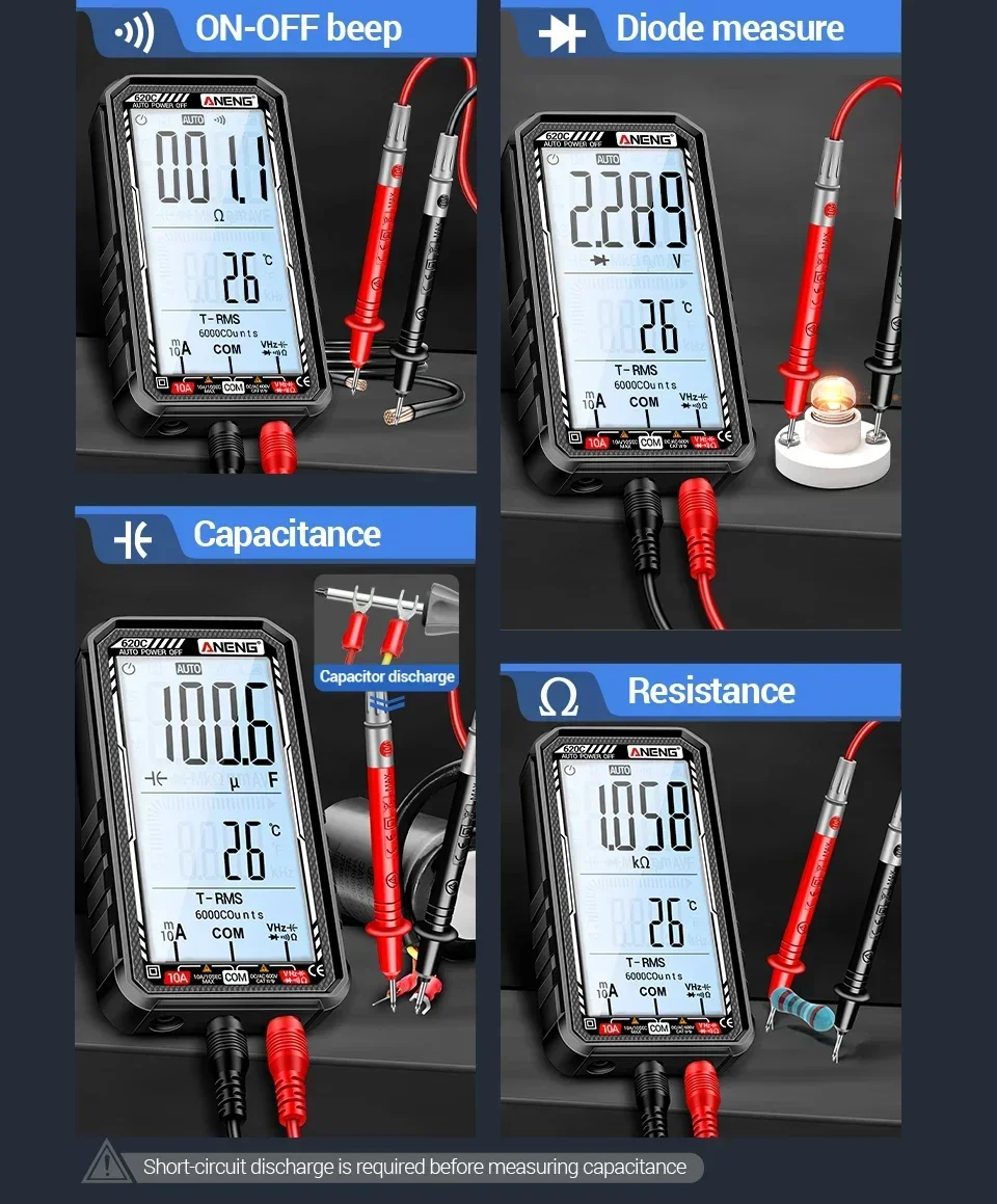 ANENG 620C/621A Digitales Multimeter AC/DC Spannungs- und Strommessgerät 6000 Anzeigen NCV Temperatur Kapazität Widerstand Frequenz ﻿ – Detail 11