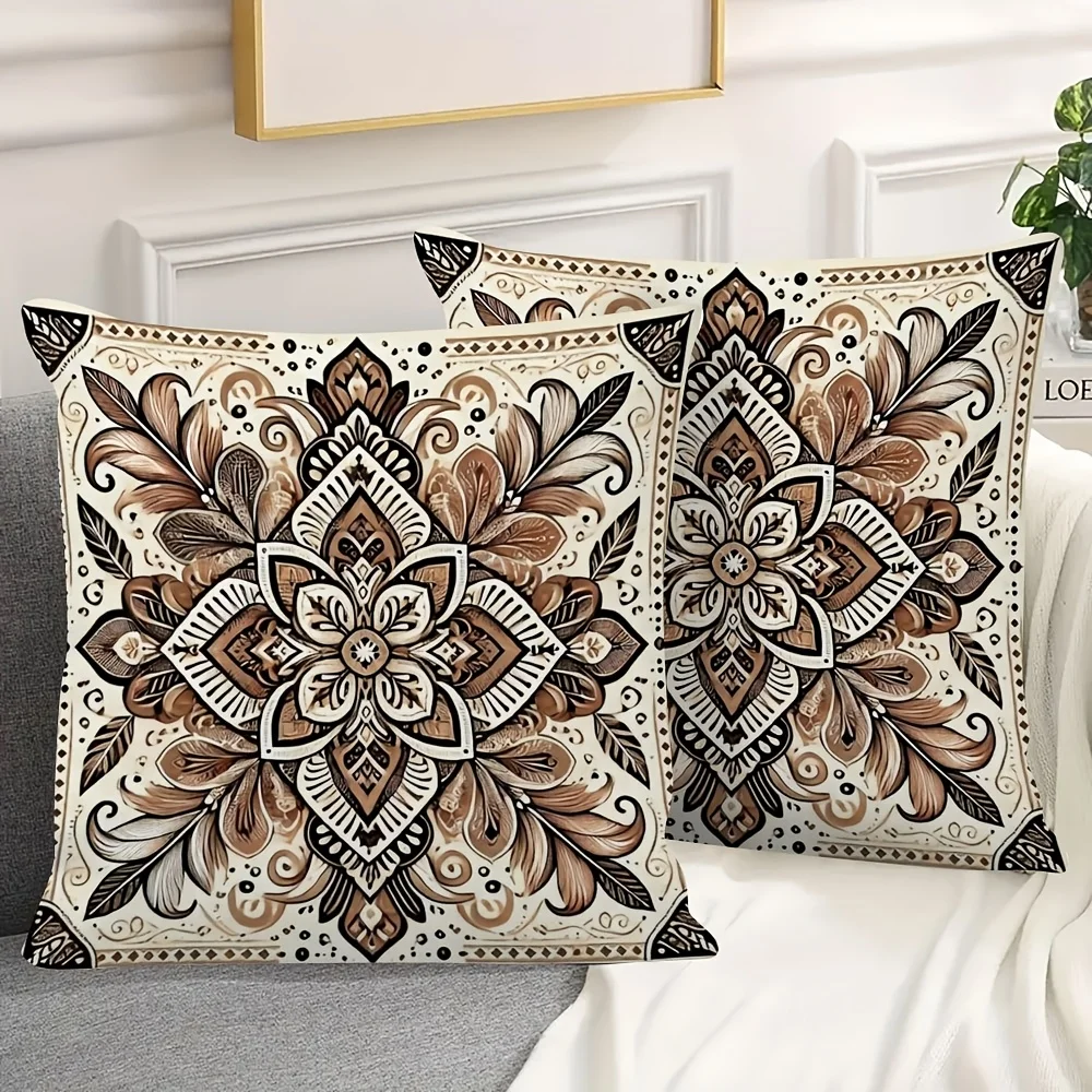 

2PCS Boho Style Dream Catcher Pillow Ultra Soft Short Velvet Cushion Case Zipper Double-sided Bohemian Print Cushion Cover