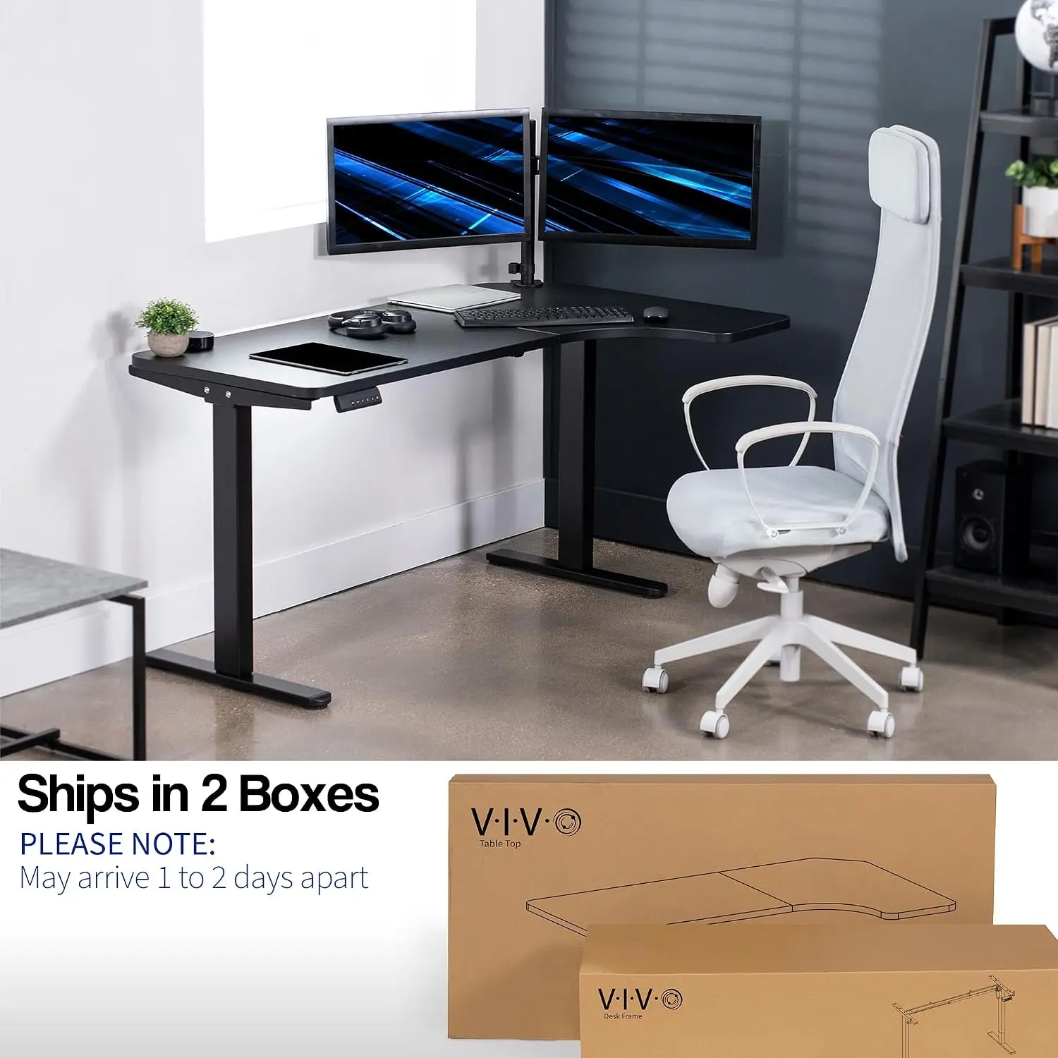 Corner Standing Desk 58x35 in Electric Height Adjustable Sit Stand Workstation Office Home Black, Customized