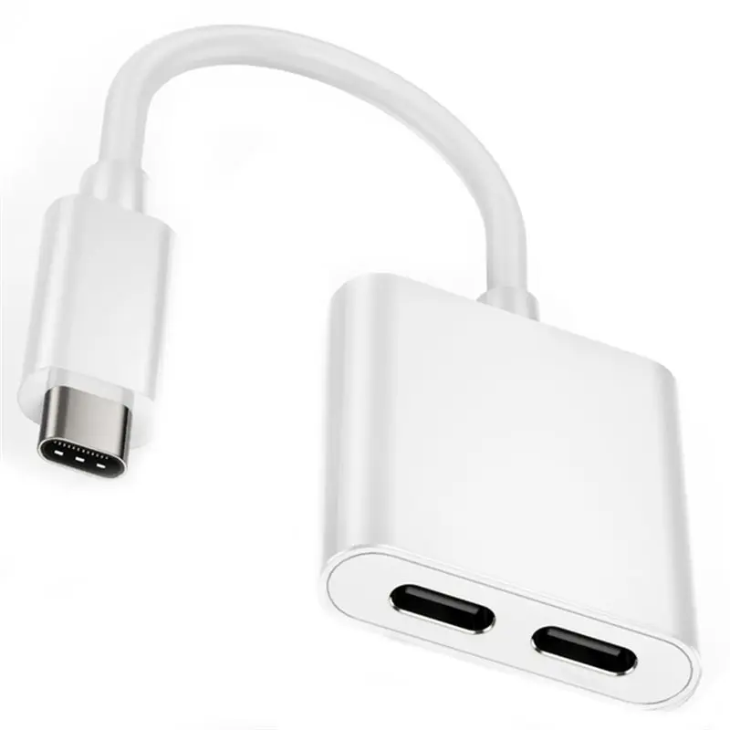 Y17A Typec to Dual C Headphone and Charger Adapter 2-in-1 Hub Audio Charger Splitter PD 3.0 60W Fast Charging Splitter