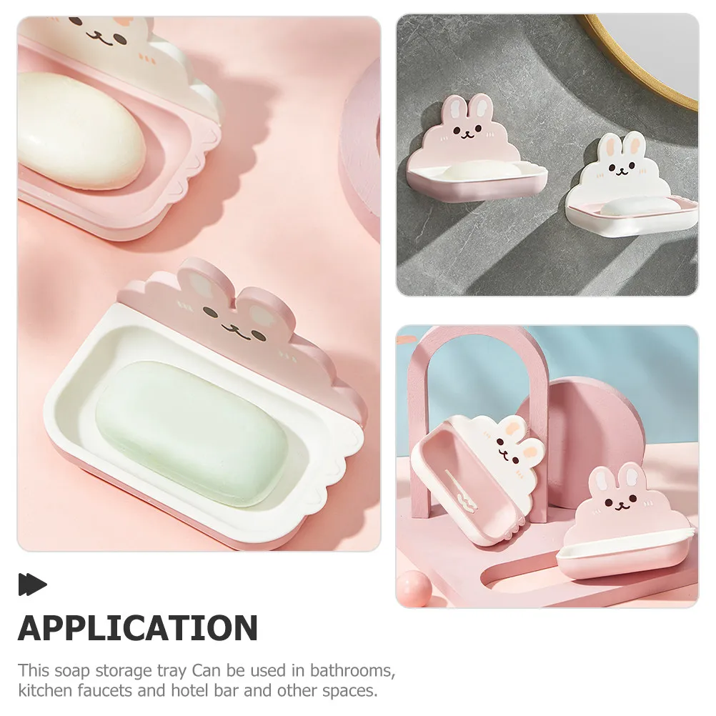 Rabbit-Shaped Wall-Mounted Soap Holder Set, 2pcs with Drainage and Smooth Rounded Edges for Bathroom