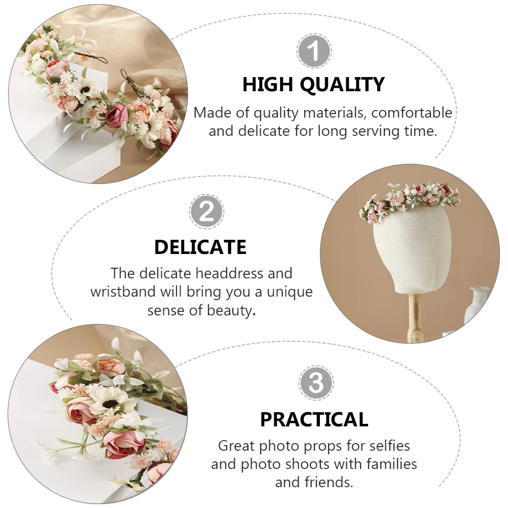 

Artificial Garland Headdress Cloth Floral Headband Bridal Hair Accessories Wedding Wreath Elastic Comfortable Photo Props