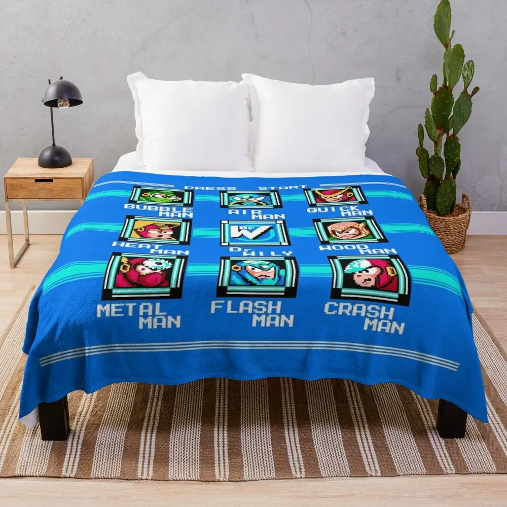 Megaman 2 stage select Throw Blanket Cute Plaid Hairys Blankets