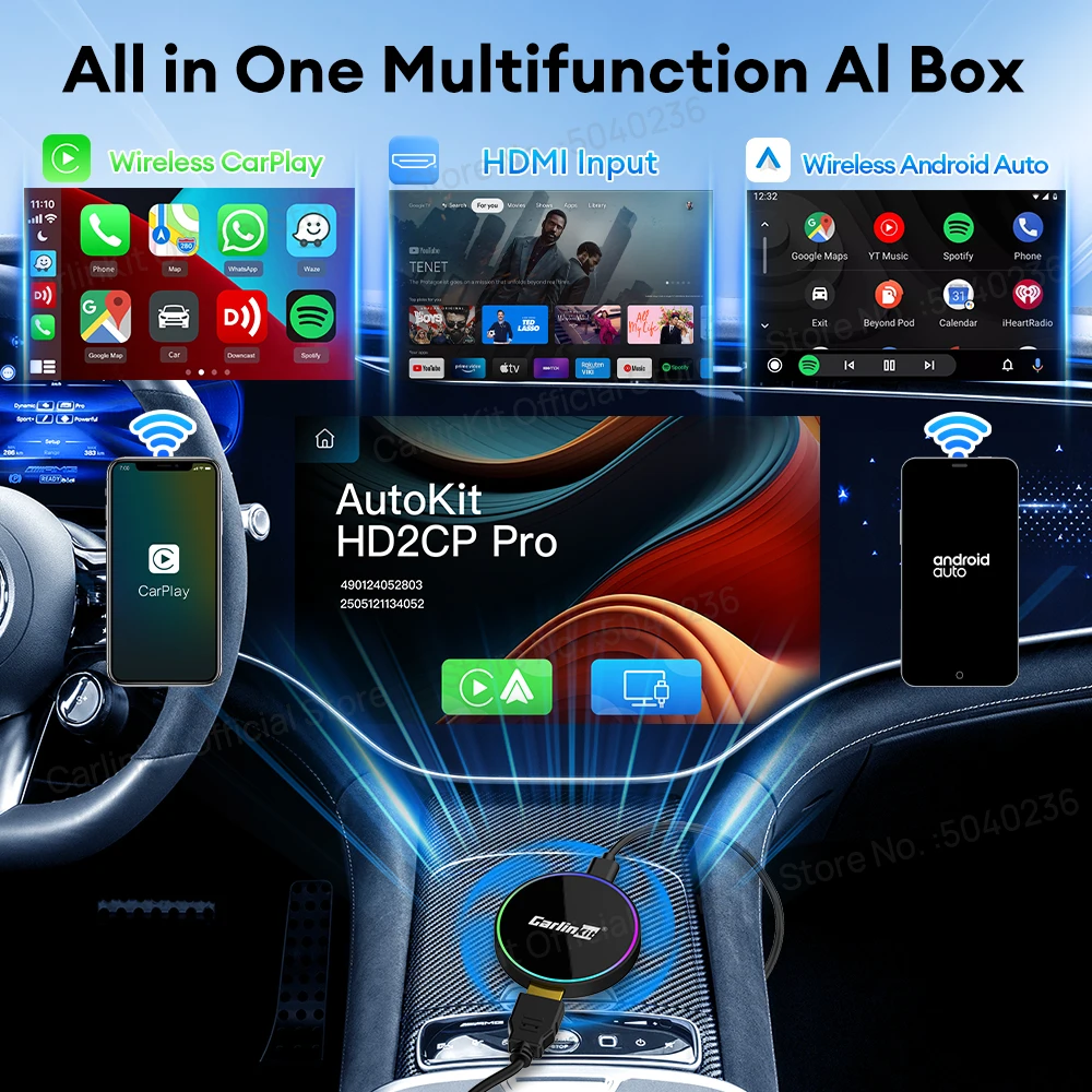 HD2CP Pro  CarlinKit Wireless Adapter HDMI Wireless Android Auto CarPlay 3-In-1 Smart Car Box HD Video for TV Sticks HDMI Device