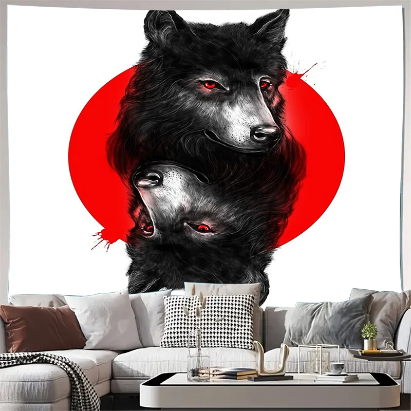

Гобелен с волком, лесной настенный аниме, эстетический декор комнаты, японский гобелен, природный пейзаж, домашний декор, спальня, гостиная A