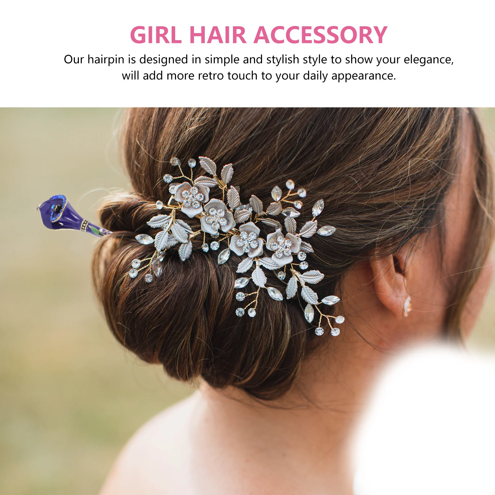

Chinese Style Vintage Hair Stick Long Alloy Bun Holder Hair Chopstick Hairpin Accessories for Wedding Party Prom