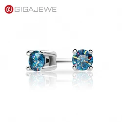 GIGAJEWE Moissanite Blue Pink D Round Cut Total 0.2ct Diamond Test Passed 18K Gold Plated 925 Silver Earrings Jewelry Girl Gift