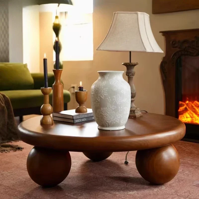 

Solid wood coffee table small apartment living room small table low table creative retro round