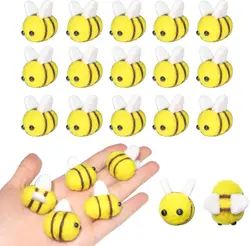 20Pcs Felt Bee Pompom Hair Costume DIY Child Headdress Wedding Figurines Bee Party DIY Handmade Material Hat Clothing Home Decor