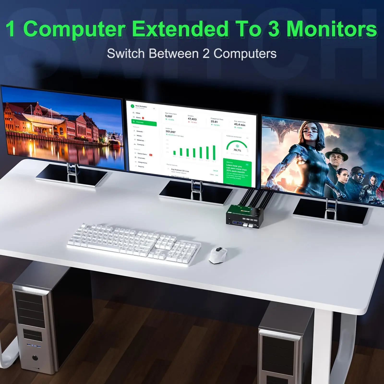 Imagem -02 - Kvm Switch Triplo Monitor Monitores Computadores Displayport Hdmi Usb 3.0 Portas Usb 3.0 para Teclado 8k