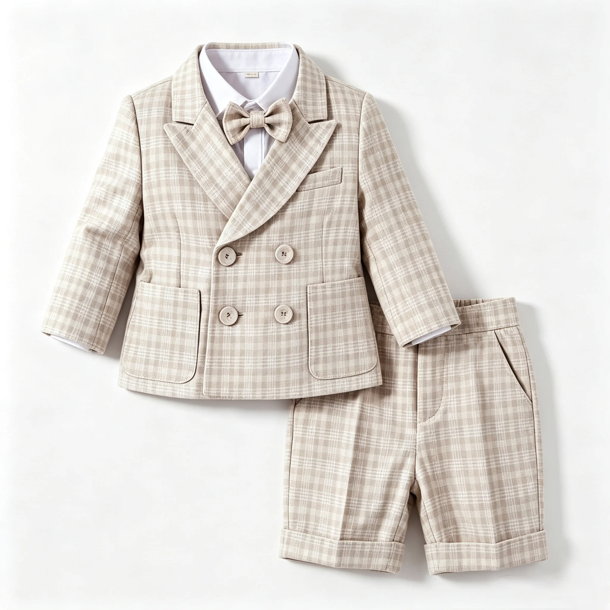 Plaid Suit Set for Boys Formal Blazer Toddler Gentleman Shorts BowTie Perfect for Wedding Birthday Baptism Party Dress Outfit