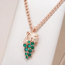 Kienl Hot Full Shiny Green Natural Zircon Long Grape Pendant Necklace for Women 585 Rose Gold Color Ethnic Bride Daily Jewelry