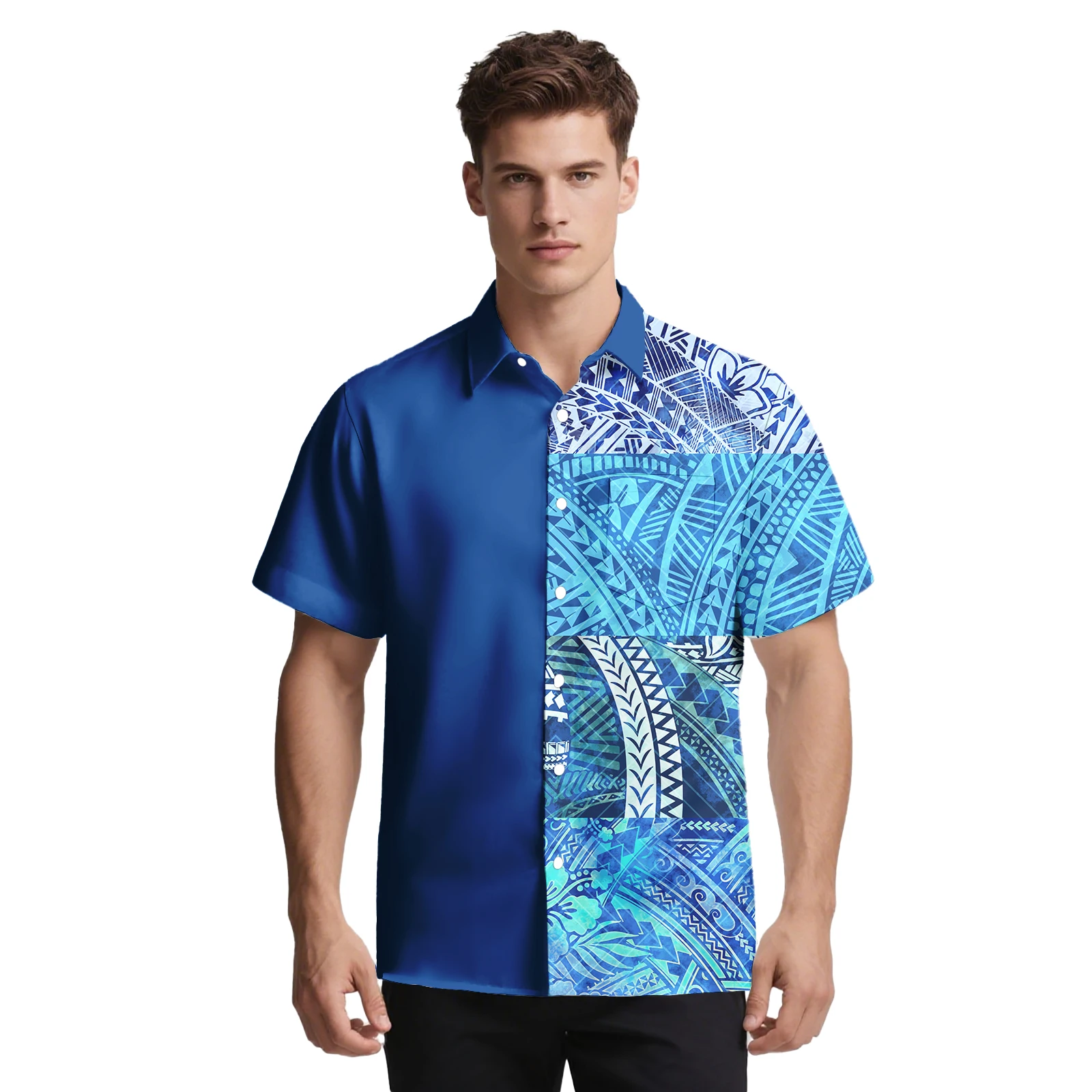 العلامة التجارية الجديدة تصميم مخصص نمط أعلى هاواي الكركديه الطباعة الرجال الملابس ساموا قصيرة الأكمام قميص البولينيزية الرجال ألوها قميص #4
