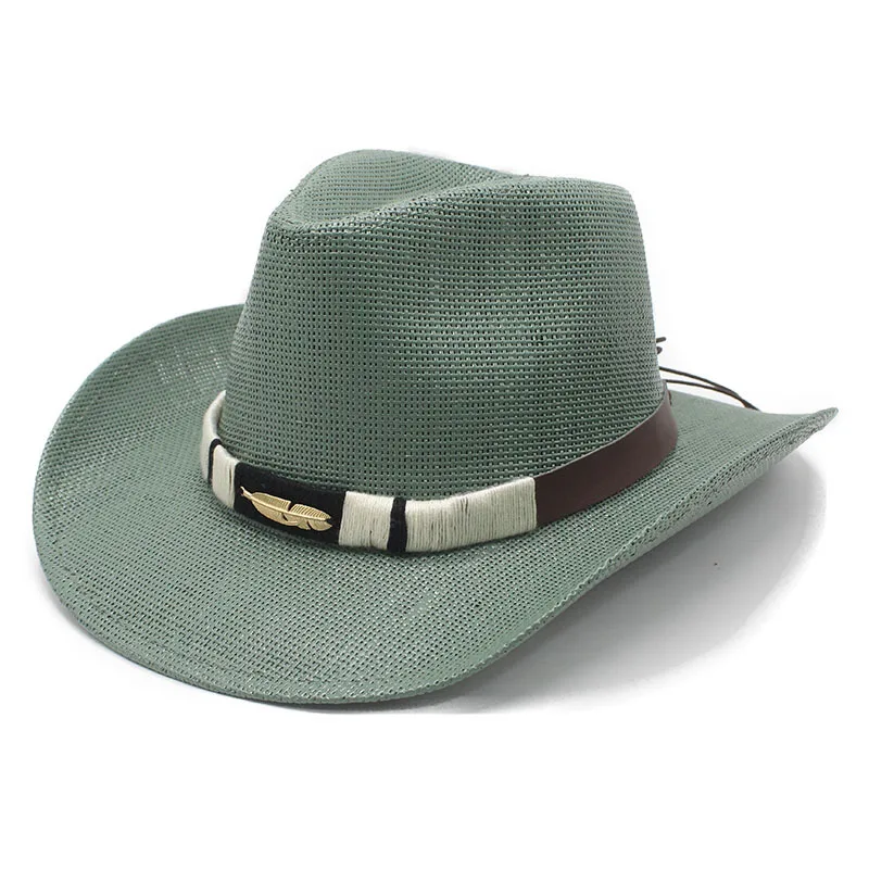New model Western Spring Summer Men Women Ethnic Style Rigid Cowboy Straw Hat Big Brim Top Hat Sunshade Sun Hat