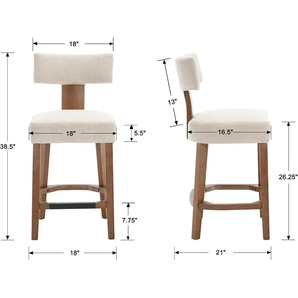 Taburetes tapizados de estilo granja con respaldo y patas de madera maciza, taburetes tapizados de isla, sillas de Bar con encimera, 26 pulgadas, Juego de 2 taburetes modernos para Cocina