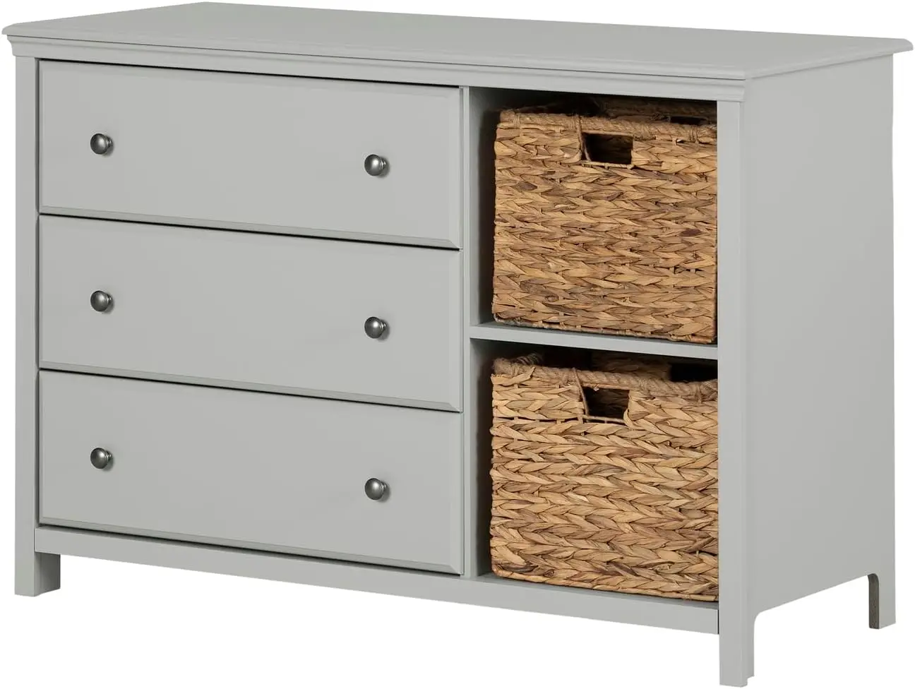 Cômoda Shore Cotton Candy com 3 gavetas e cestos, cinza macio