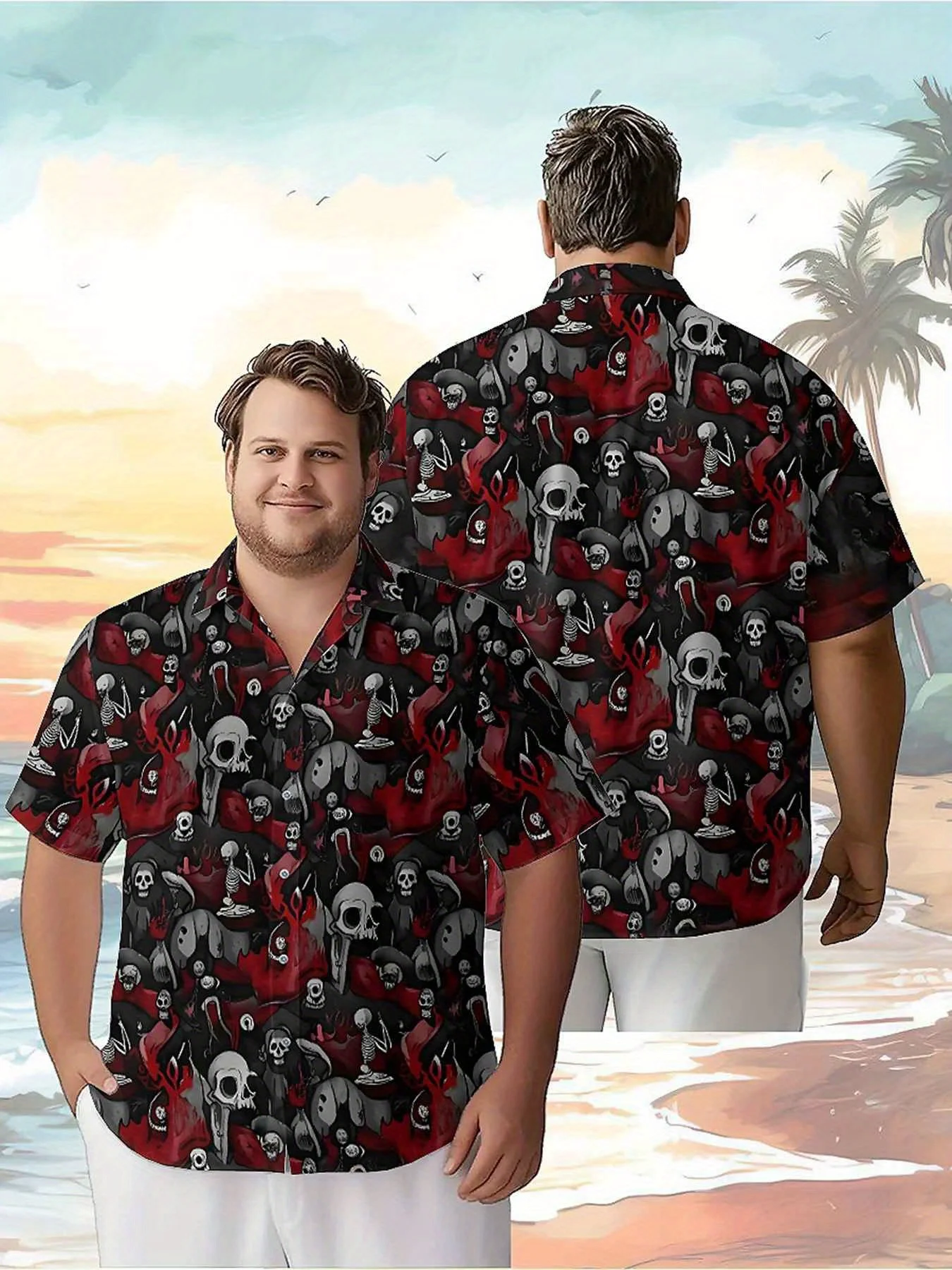 

Men's Plus Size Hawaiian Shirts Skull Flame Skull pattern,New in Summer Fashion Tops,Hip Hop Rock Streetwear