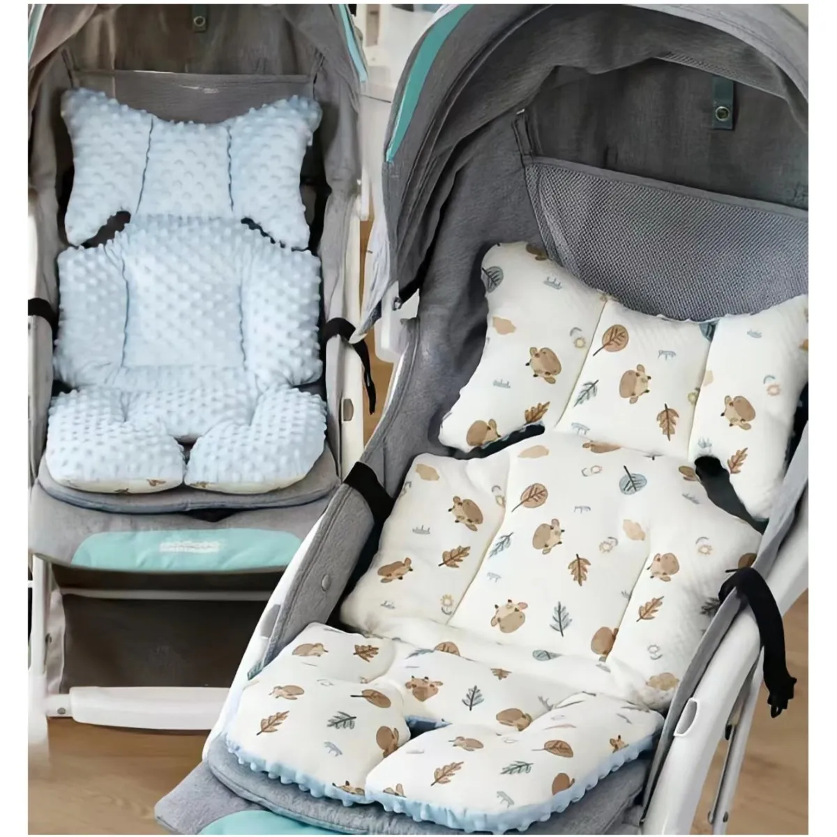 New Sky blue stroller cushion, bean down, breathable fabric, soft and skin-friendly on both sides.