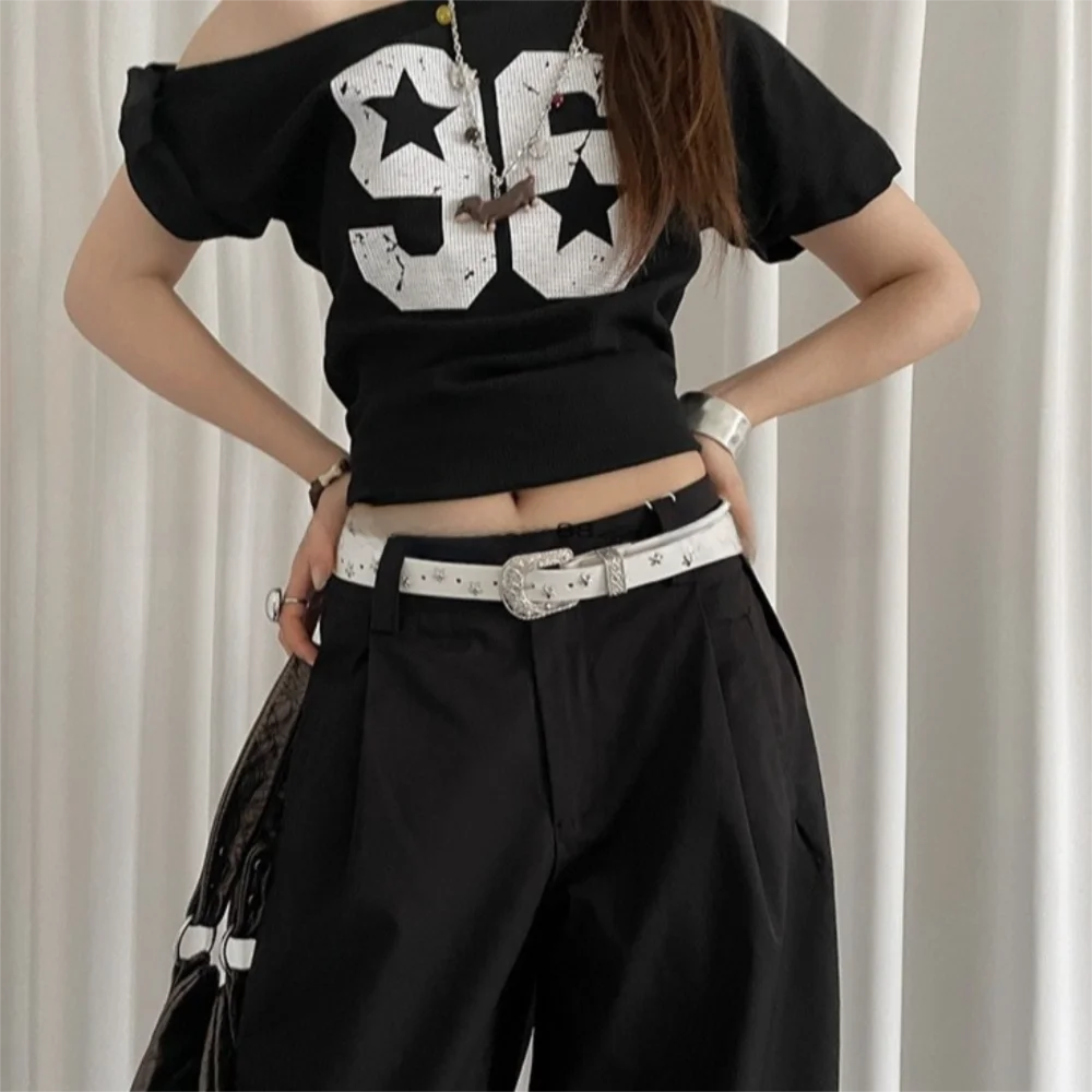 فاسق ستار برشام حزام خصر الجينز ديكور بنطلون الديكور Y2K واسعة حزام تنورة اكسسوارات فاسق نمط بولي Leather أحزمة جلدية
