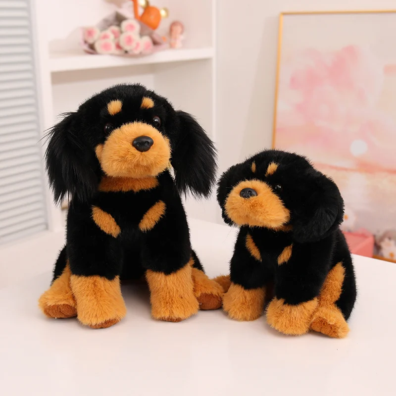 Soft Plush Rottweiler Dog Toy Black Tan With Floppy Ears And Sweet Faces Stuffed Kawaii Puppy Cute Cozy Display Accent