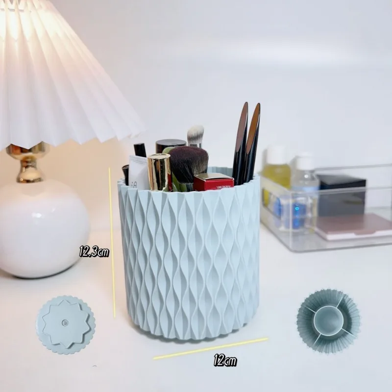 360° Rotating Makeup Brush Storage Box for Desktop Storage of Makeup Eyebrow Pencils and Lipsticks Makeup Brush Tools White Blue view 3