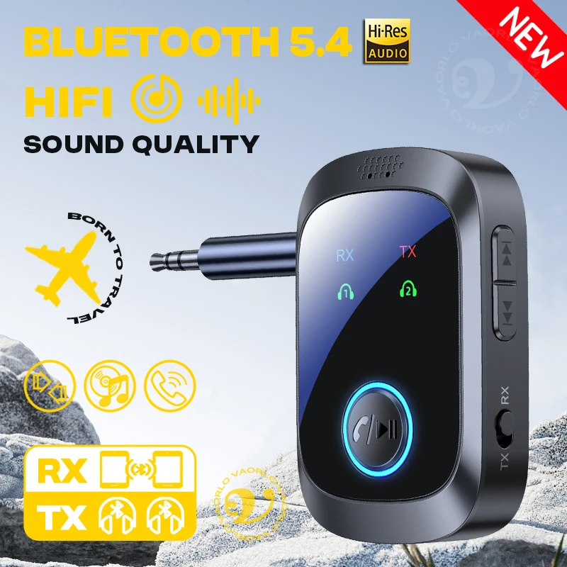 2 In 1 Bluetooth 5.4 Audio Transmitter Receiver 3.5mm AUX Airplane Wireless Adapter With Mic For TV Car kit Speaker PC Headphone