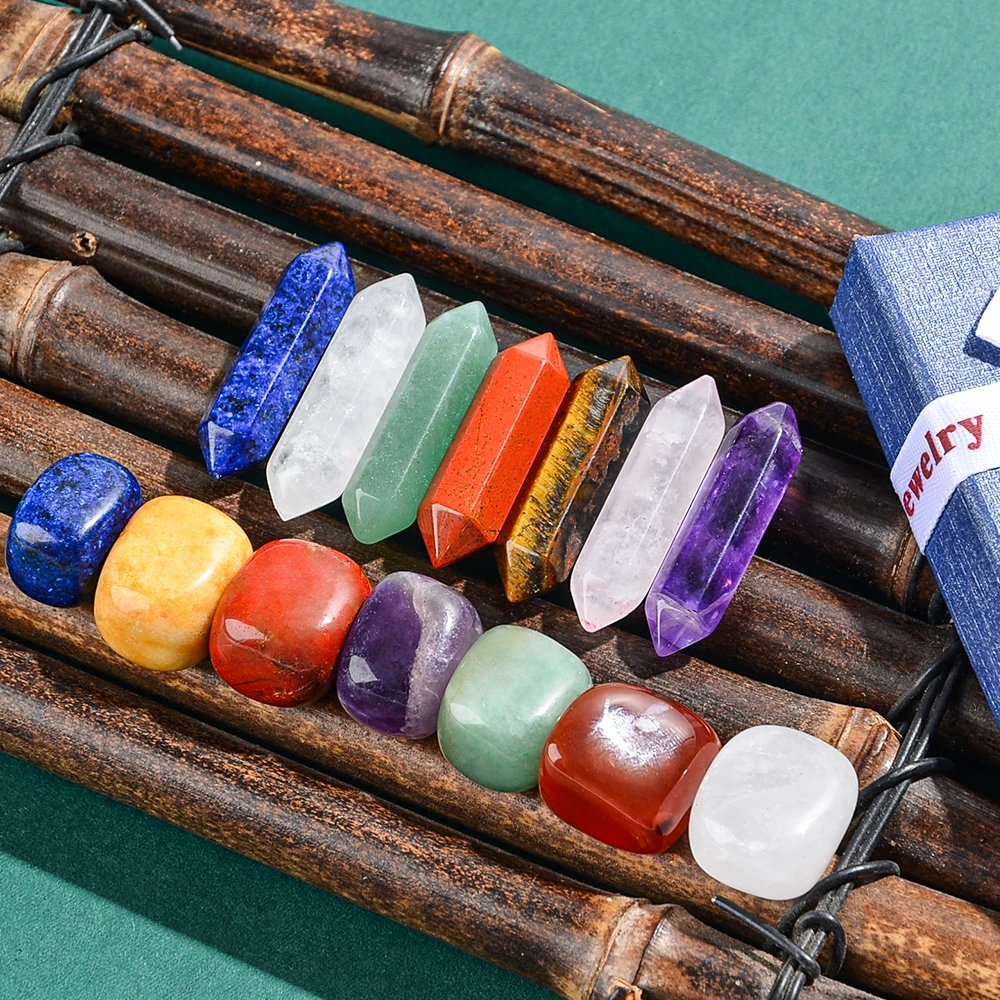 

14pcs Pointed Quartz Crystal Chakra Healing Stones And Crystals Set Hexagon Rose Quartz Gems For Meditation Bedroom Decor