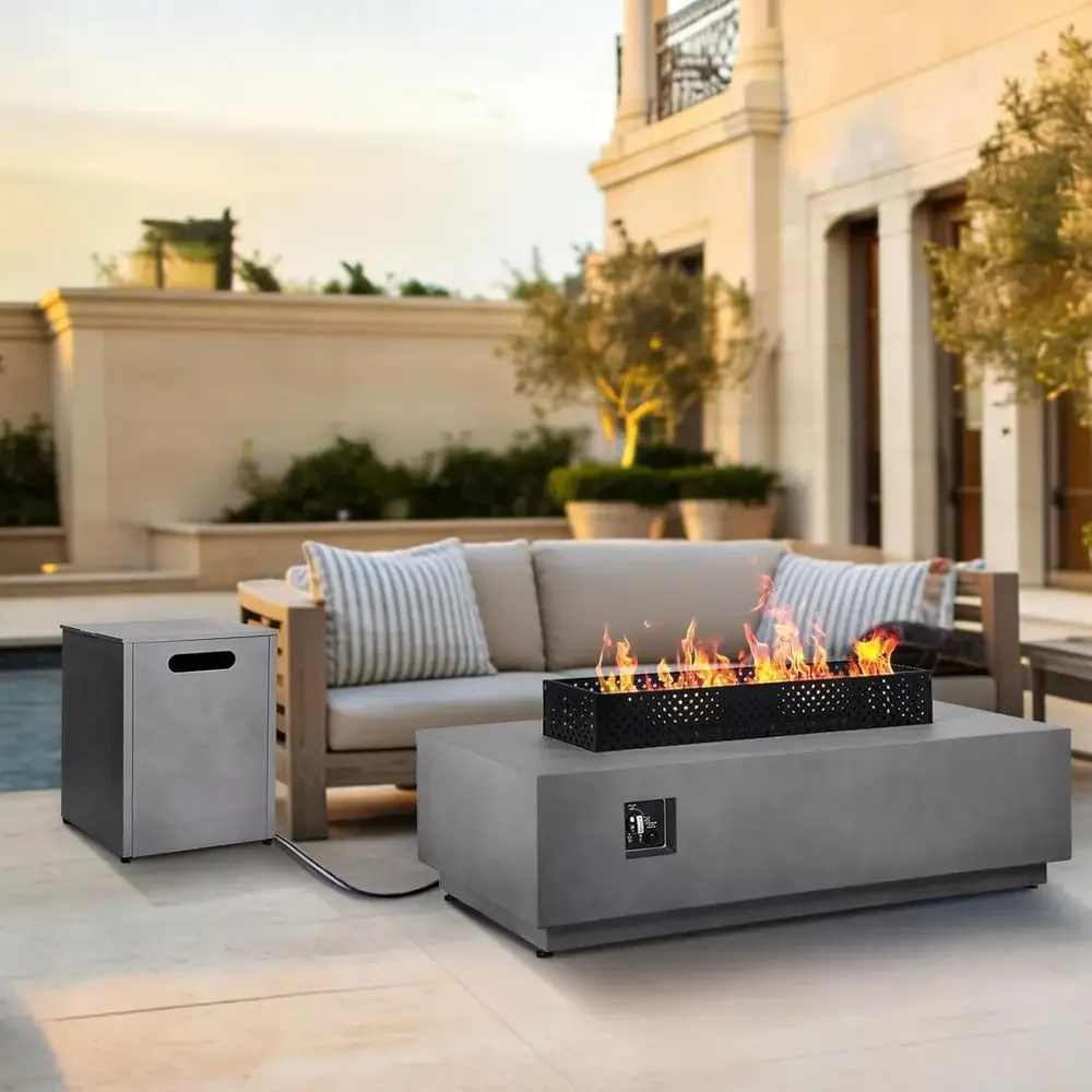 42 Inch Outdoor Propane Fire Pit Table with Hidden Tank, Griddle, Wind Guard, CSA Certified, Grey
