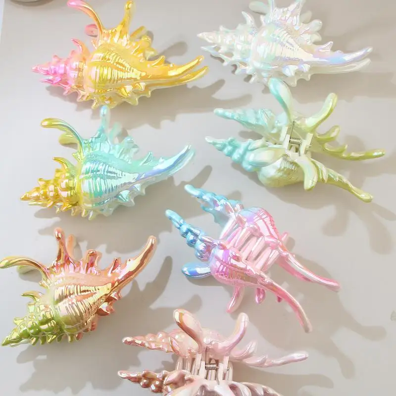 1Pcs Hair Claw Elegant Shark Clip Creative Conch Hairpin Colorful Gift For Summer Beach Headwear Hair Accessories