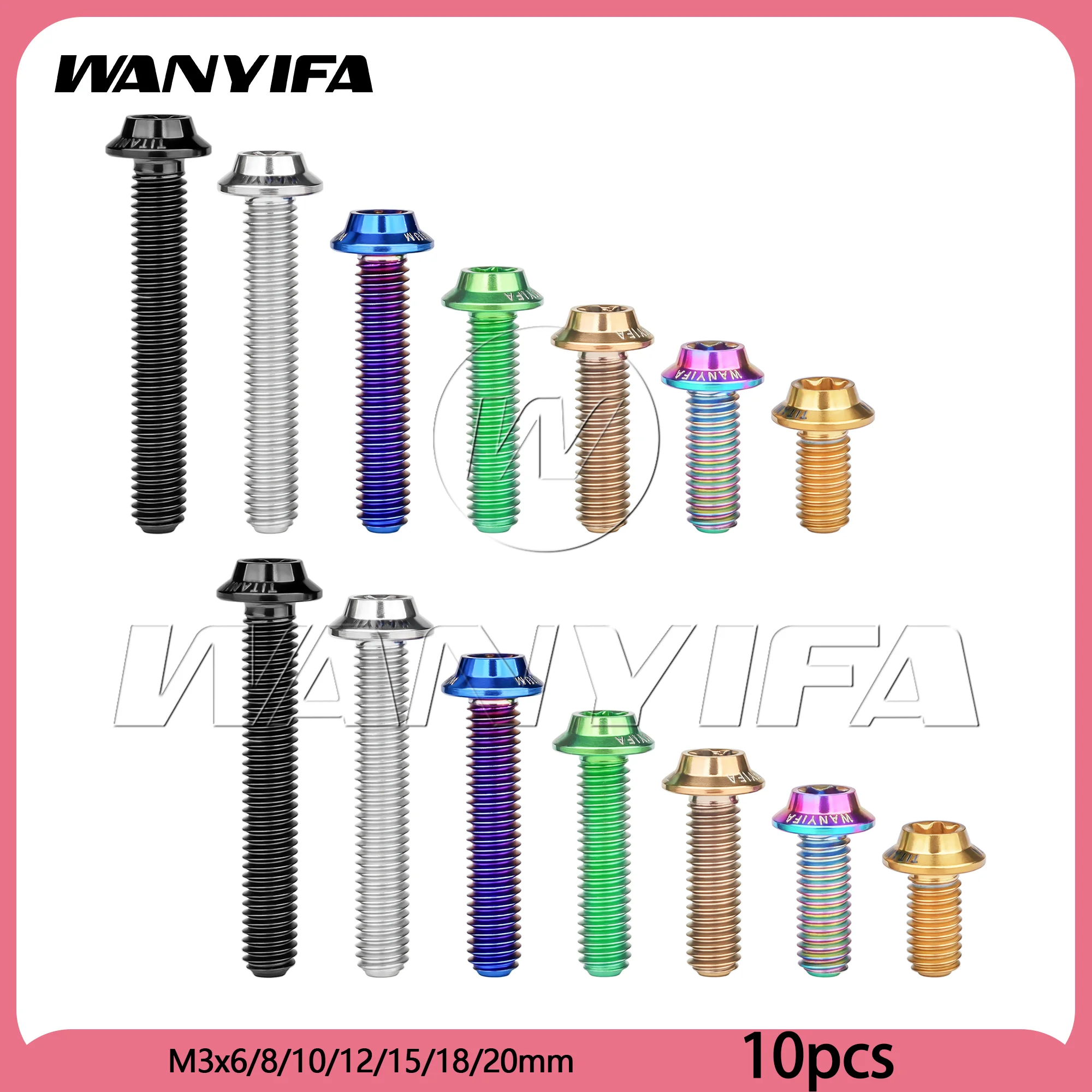 

Wanyifa 10pcs Titanium Bolts M3x6/8/10/12/15/18/20mm Disc Umbrella Torx T10 Screws for Bicycle Screw Fasteners