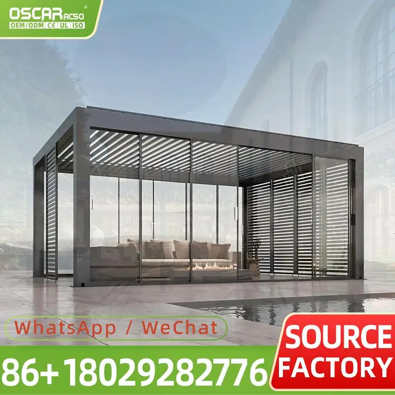 Motorized Outdoor Retractable Zip Roller Blind Aluminum Alloy All Season Durable Custom Sizable for Balcony Patio Garden pergola