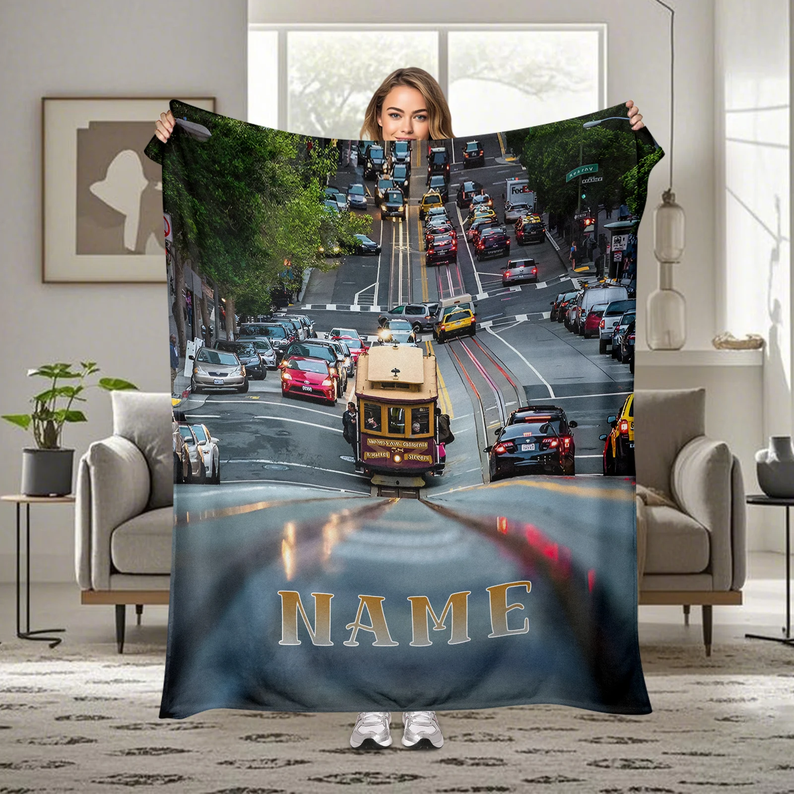 

Special Flannel Blanket Of San Francisco Cable Cars Personalize With Names For Family And Friends
