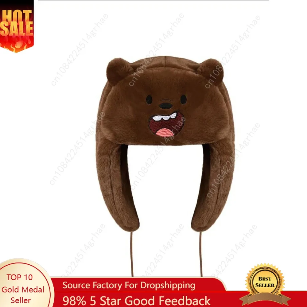 

Ushanka Hat Brown bear Hot Sale Winter Women's Cap Trapper Woman Ski Hats Caps Real She
