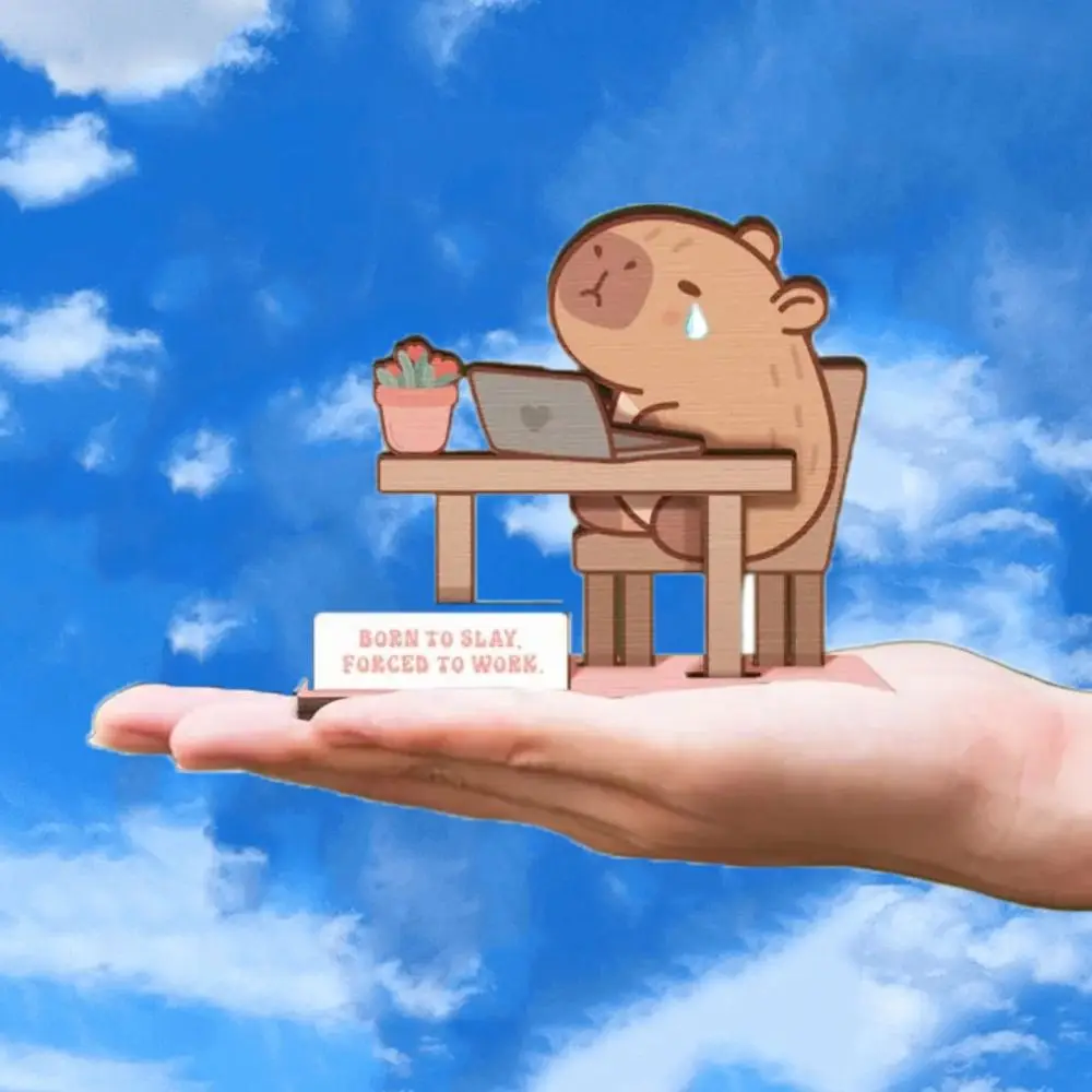

Capybara Wooden Animal Ornament Motivational Sign Handmade Tabletop Ornaments Cartoon Bear Figurine Wooden Capybara Ornament